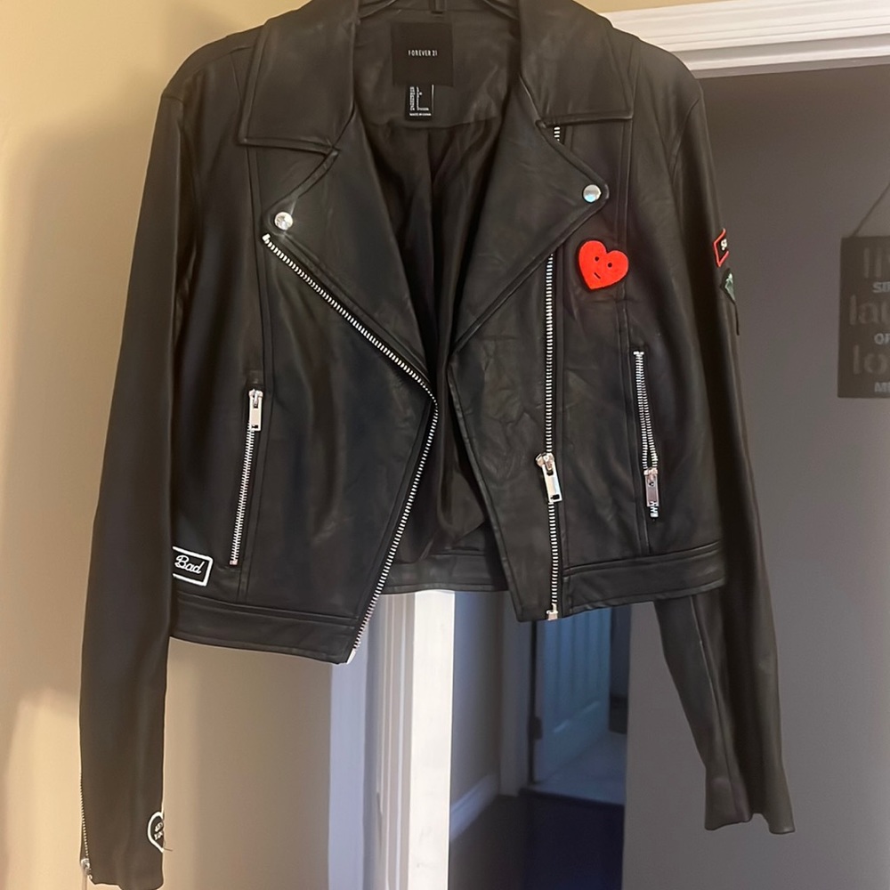 Black leather jackets with patches